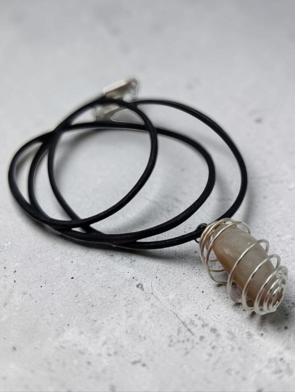 Handmade Silver Spiral Agate Stone Pendant Necklace
